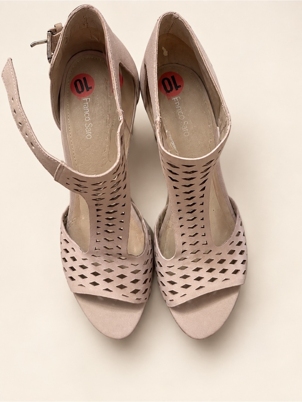 Franco Sarto Blush Laser-Cut T-Strap Heels